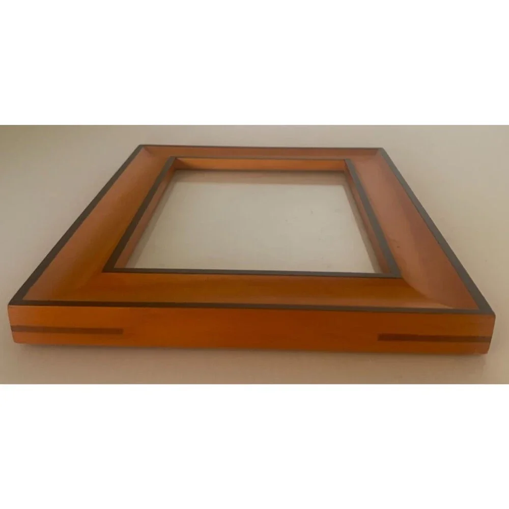 Vintage Mid-Century Modern MCM Wood Picture Frame Burnt Orange/Black Trim 7